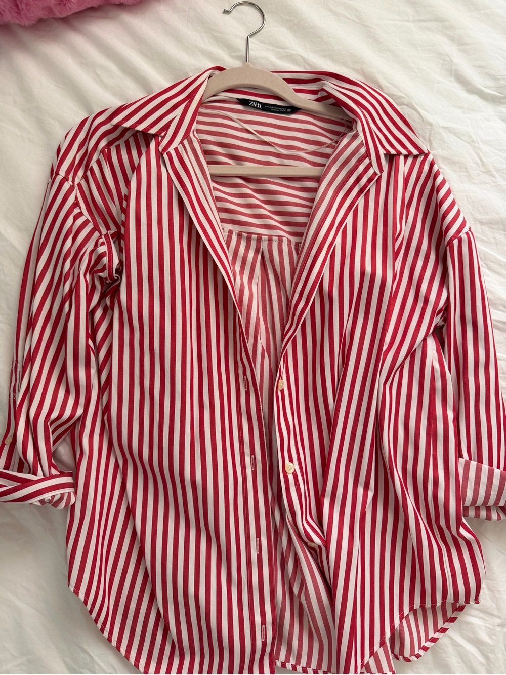 Zara red and white striped button down